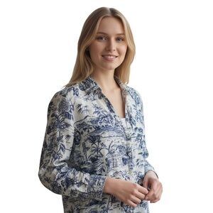 Joie 💯% linen tropical, cottage core, coastal core long sleeve tunic style shirt